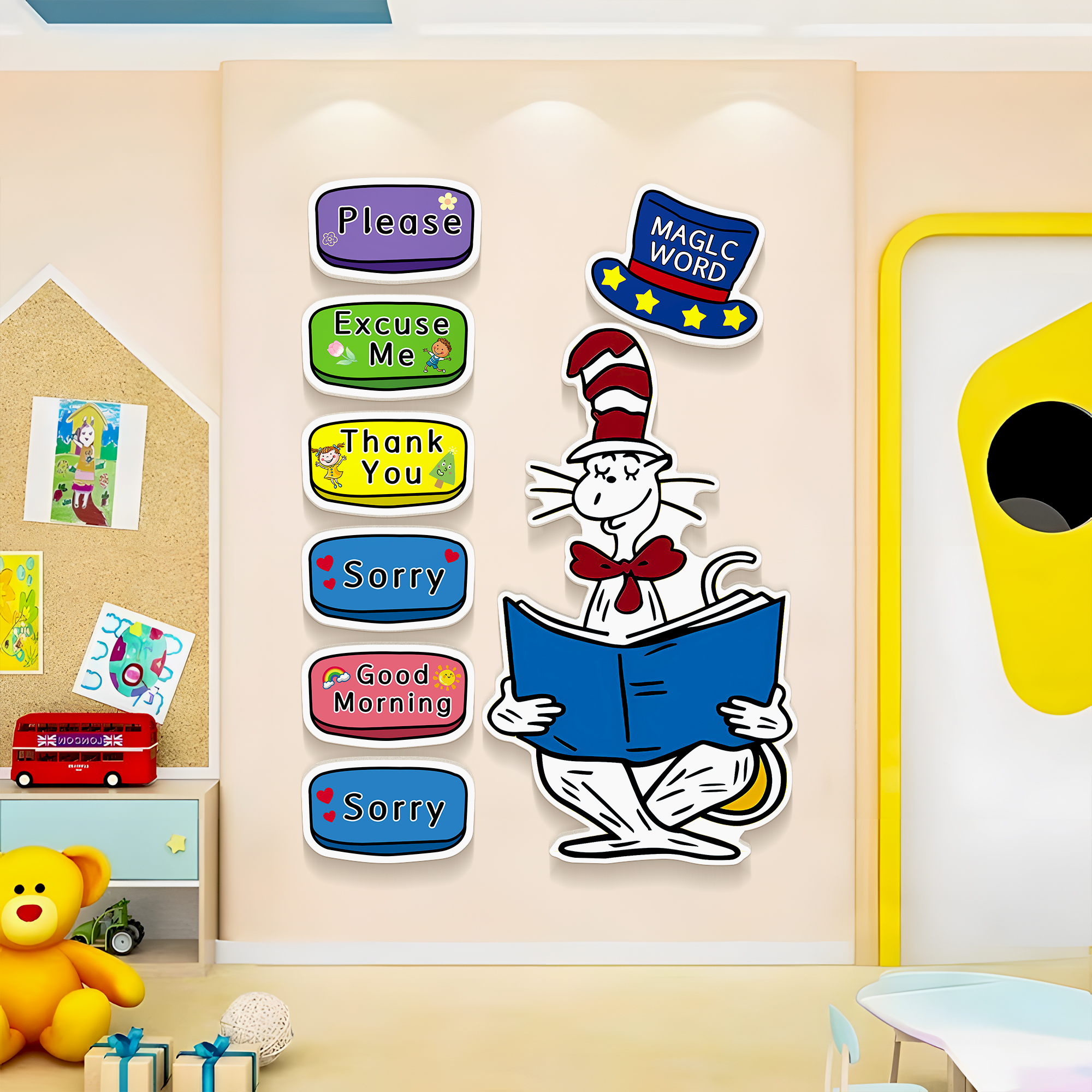 幼儿园环创墙面装饰画辅导班培训机构英语教室布置装饰文化墙挂画图片