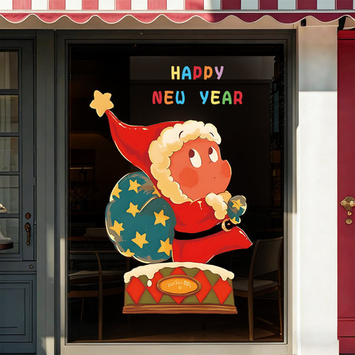 星星人圣诞装饰玻璃贴纸静电贴门贴窗户贴窗花圣诞节氛围感布置