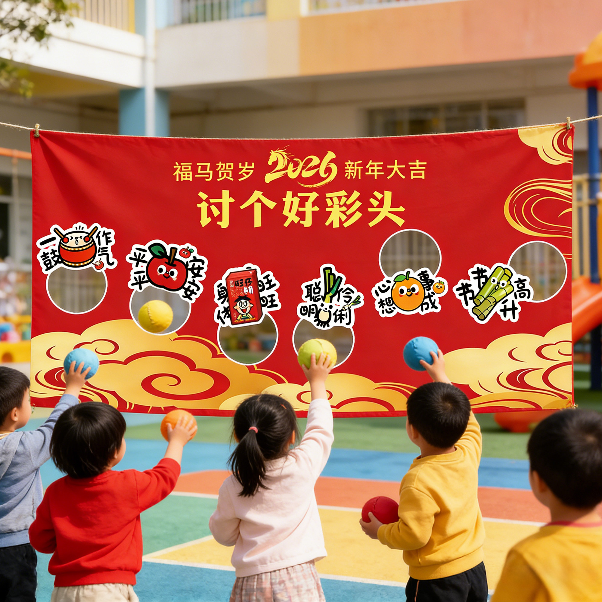 幼儿园开学布置讨个好彩头套圈游戏场景活动丢沙包互动背景挂布hb,节庆用品/礼品,节日装扮用品,淘宝优惠券,粉丝福利购,淘宝优惠卷
