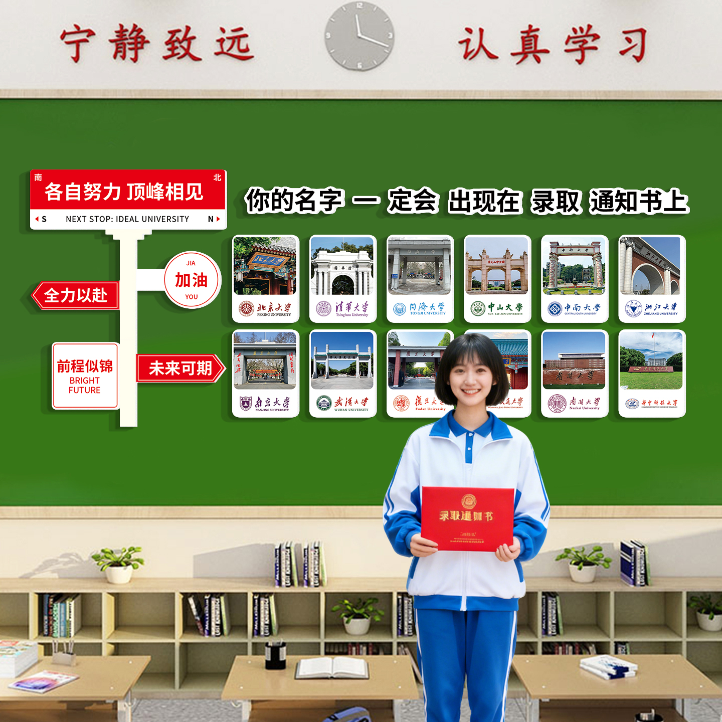 班级布置教室装饰激励志标语墙贴画高三黑板报装饰自习室文化墙贴图片
