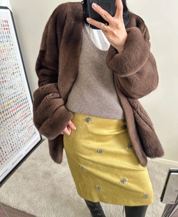 sage 绿柠麂皮烟花手工珠花半裙复古秋冬