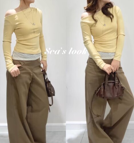 someone 蕾丝拼接不对称收腰仿羊绒手感荡领针织T恤 露肩上衣