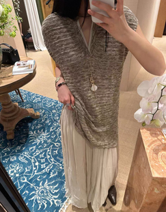 Cello 春夏新款 针织拼接轻纱假两件双层领口复古连衣裙无袖时尚