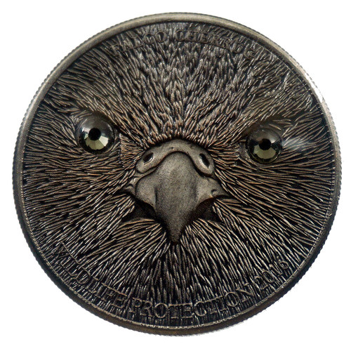 Mongolia coin蒙古2015年野生动物保护坎贝尔猎鹰仿古镶嵌银币