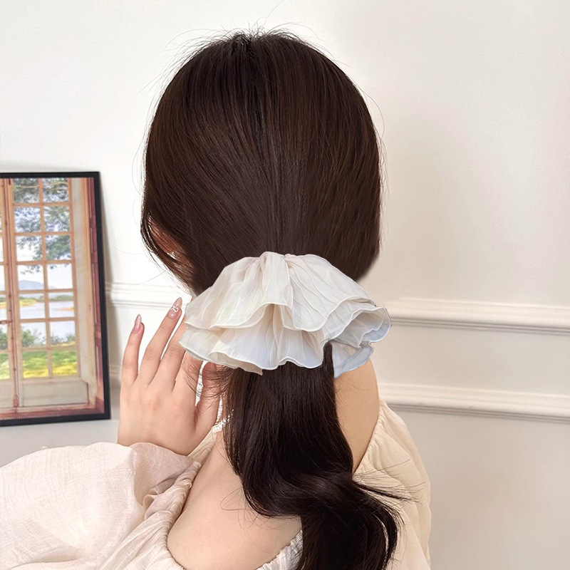 大号褶皱网纱大肠发圈女高级感扎发头绳发饰新款绝美头花发绳头饰