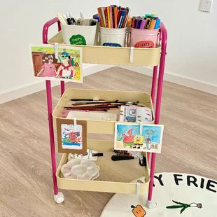 家用收纳小推车客厅多层零食移动边几学校学生书包画笔图画置物架