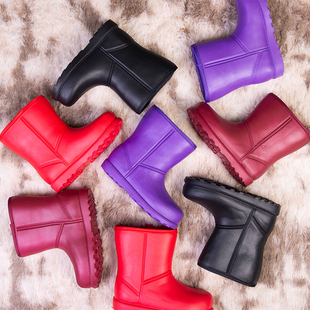 加绒厚底中筒一体EVA轻便防滑加棉雨鞋 女款 保暖雪地靴 防水鞋 冬季