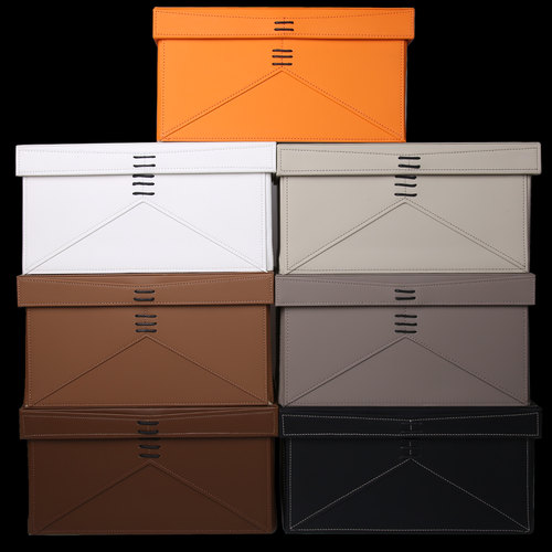 折叠结构绑绳子皮质收纳箱