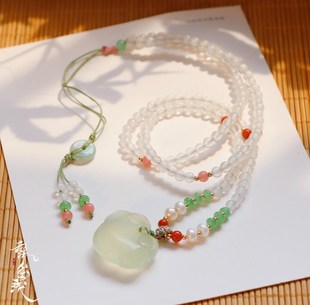 云深雾浅 青玉案 原创天然石项链汉服岫玉软璎珞清新百搭明制首饰