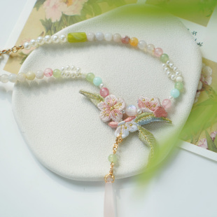 云深雾浅 原创樱花玛瑙混合汉服短璎珞古风旗袍项链配饰 落花樱