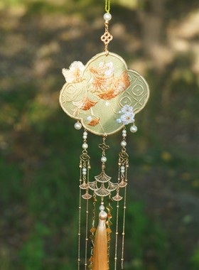 云深雾浅 金缕叶 原创银杏叶刺绣汉服禁步古风挂件配饰绿色系挂饰