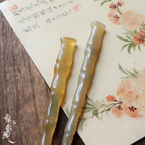 云深雾浅 天然牛角盘发簪子简约头饰日常汉服发簪古典竹节发饰 - 封面