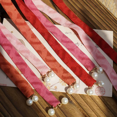 云深雾浅 小菱格 百搭细长汉服珍珠发带1cm发绳长条绑带头饰发饰