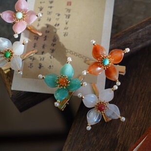 云深雾浅 小团花 原创宝相花汉服发夹颤枝团花边夹百搭点缀头发饰