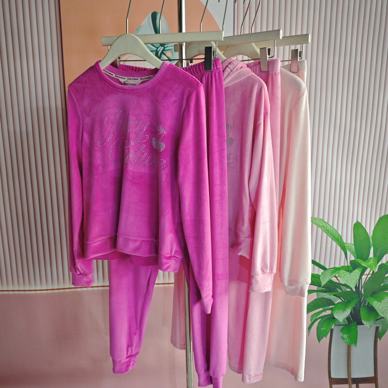 美国单 轻奢橘子家春秋季长袖睡衣套装家居服柔软天鹅绒多巴胺