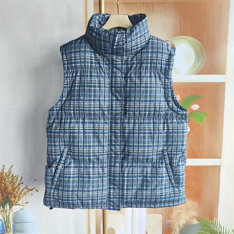 欧美风男士格子马甲保暖冬季外套男款无袖背心夹克时尚百搭刺绣款