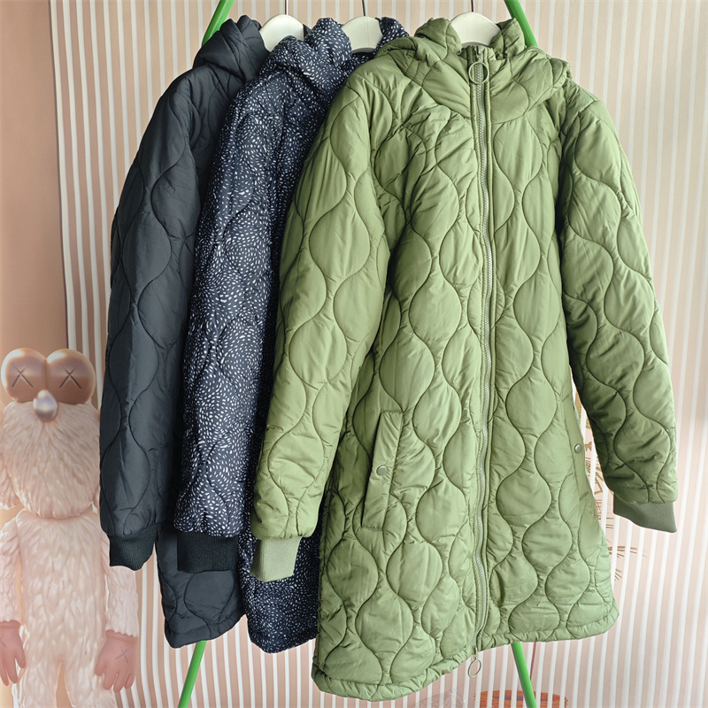 欧美单秋冬女式中长款夹棉上衣