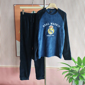 德国刺绣男士 字母印花家居服保暖 长裤 珊瑚绒睡衣套装 长袖