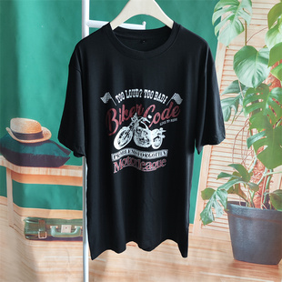 霓虹家 复古风宽松款机车印花圆领短袖T恤衫男款上衣