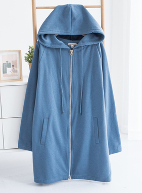 欧美风秋冬拉链连帽中长款卫衣长袖情侣款女外套休闲 250斤1