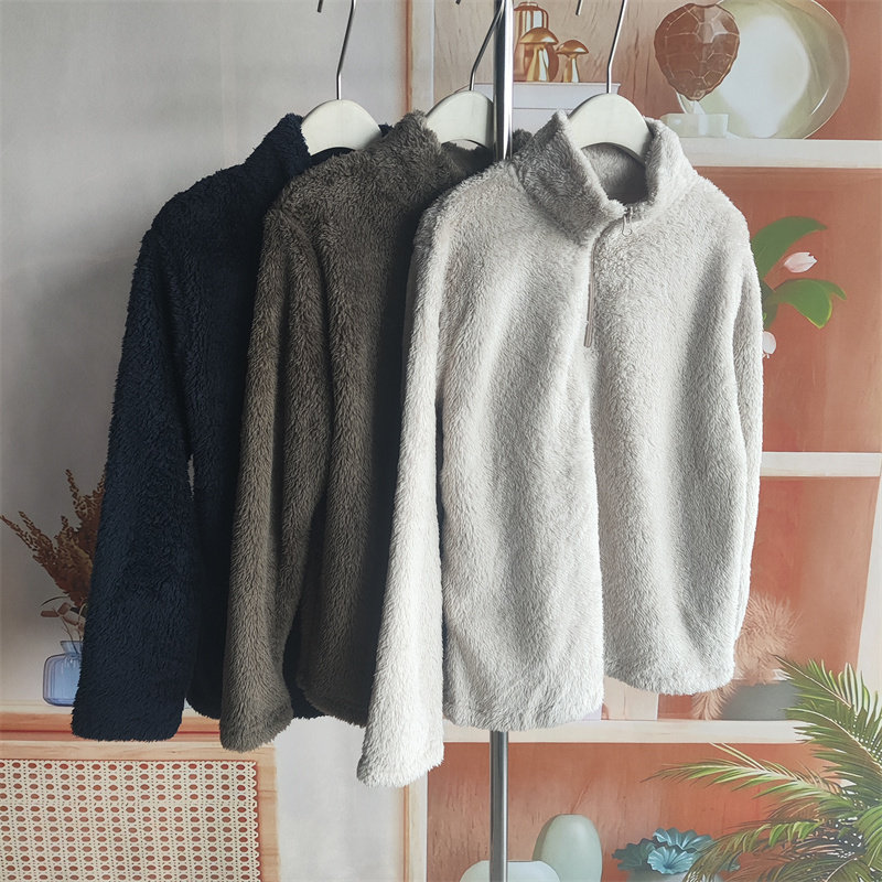 霓虹家秋冬保暖羊羔绒立领拉链卫衣女蓬松绒感外套内搭通勤1