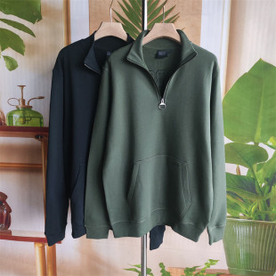 休闲上衣军绿色口袋款 高品英伦男士 立领拉链卫衣长袖