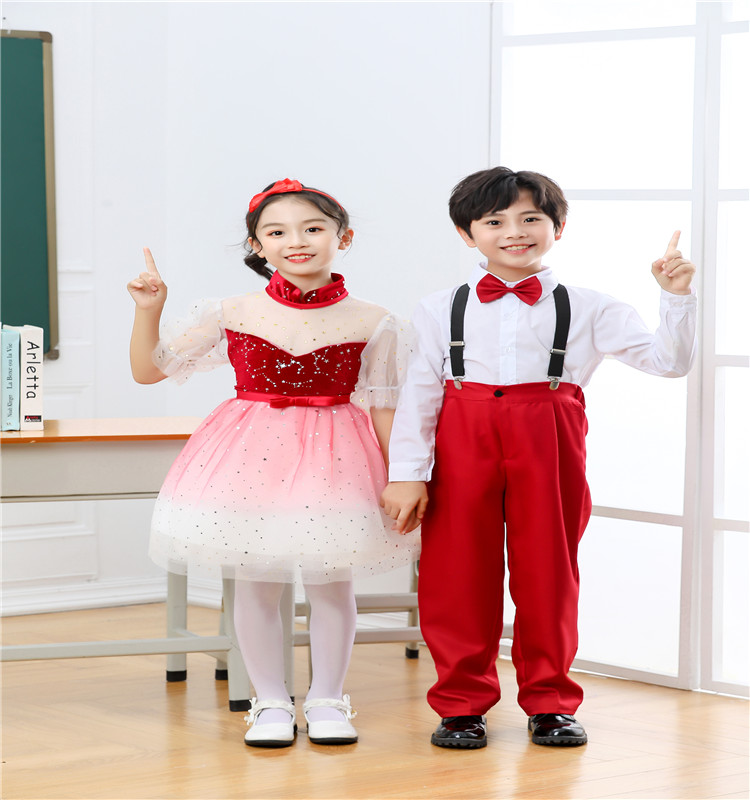 六一儿童演出服女童公主裙红舞蹈裙小学生大合唱男童朗诵表演服装