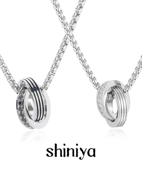 情侣项链轻奢小众双环吊坠