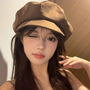 大头围显脸小！秋季薄款咖色贝雷帽简约女日系复古百搭八角画家帽