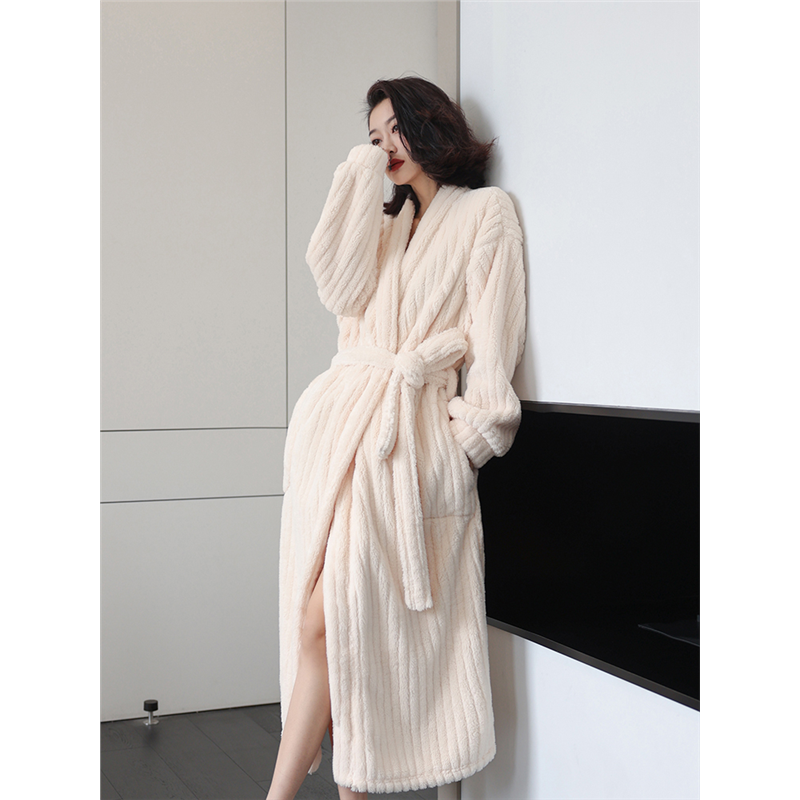 高级感睡衣女秋冬新款！！珊瑚绒保暖长款网红风毛绒男士睡袍浴袍