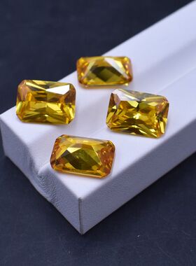 金黄色长方形锆石宝石戒面彩色锆石裸石DIY戒指耳钉吊坠配主石