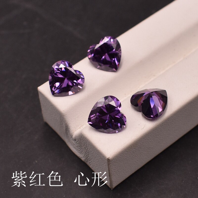 紫红心形锆石裸石CZ爱心形宝石DIY尖底耳钉吊坠戒指戒面镶嵌配石