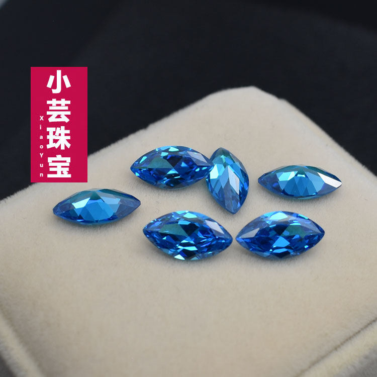 深海蓝宝石马眼形碎石diy托帕石蓝水蓝色瑞士蓝锆石裸石吊坠配饰