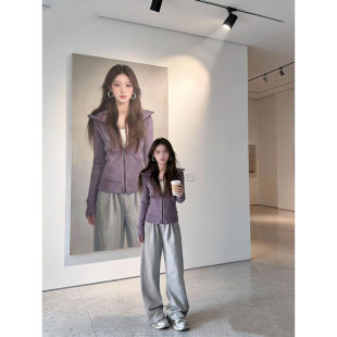 早春外套女款春装2026新款流行紫色卫衣韩系修身上衣春季女装穿搭