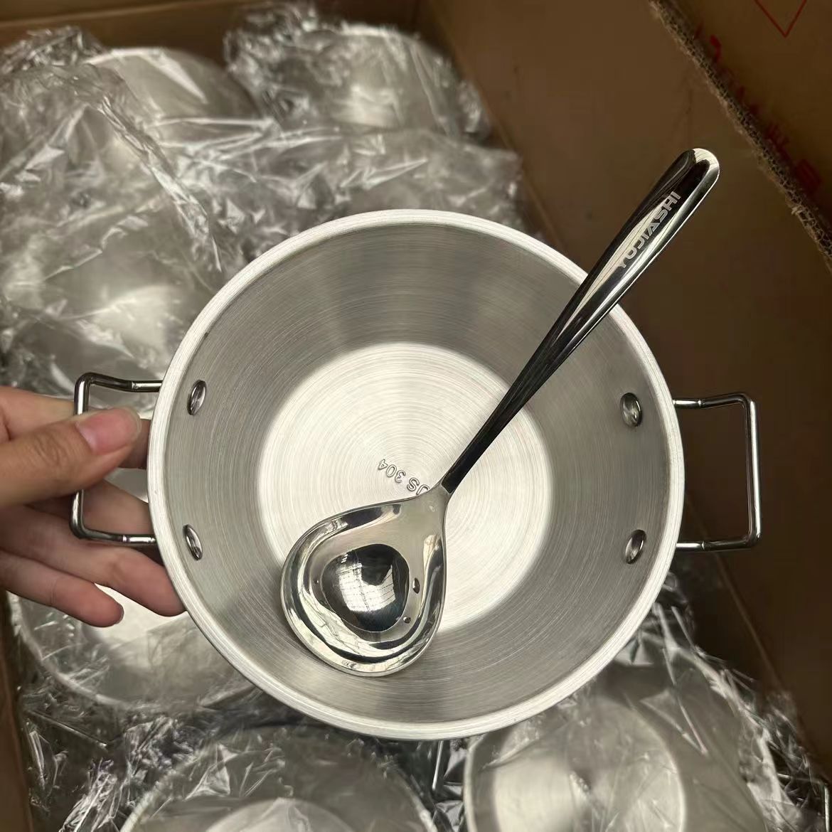 【双耳碗+勺子】304韩式米酒碗料理配嗦粉大头勺家用不锈钢小吃碗