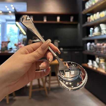 Thickened Stainless Steel Spoon for Home Use, Korean Style, Simple and Cute, Popular Online, for Adults, Creative Long-Handled Round Spoon