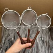 304钢胡桃木长柄漏勺多功能果汁过滤豆浆小网漏防烫辅食网格漏勺