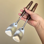 新中式 复古不锈钢仿木汤勺厨房汤壳分餐勺煎铲厨具烹饪长柄勺铲