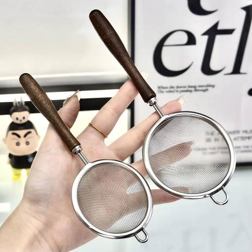 304不锈钢小漏勺胡桃木过滤勺