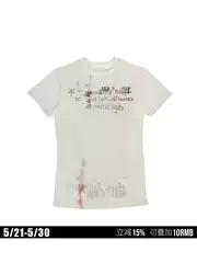 Night Lab (Nl) Distorted Star White Ink Print American Style Regular Shoulder Apricot Short Sleeve