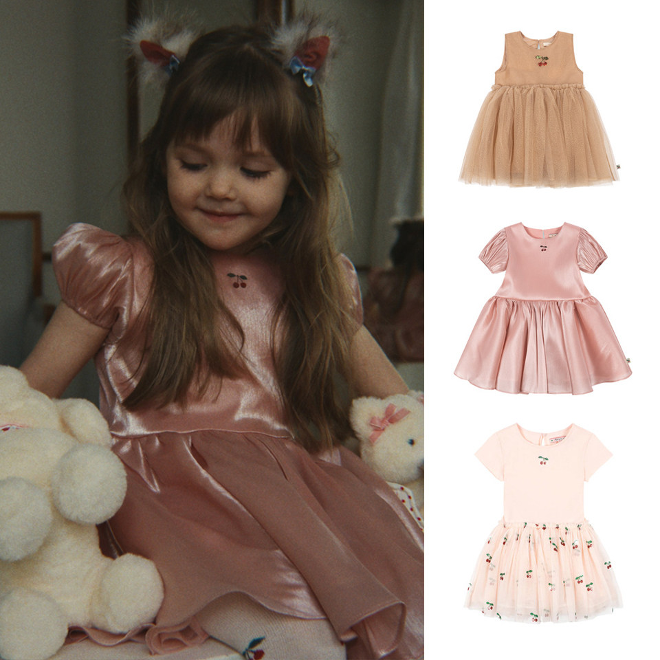 26ks夏季新款女童樱桃系列网纱连衣裙中小童背心舞蹈裙时尚公主裙