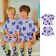 现货韩国BE兄妹装 男女童休闲上衣 套装 夏季 紫色葡萄满印棉T恤短裤