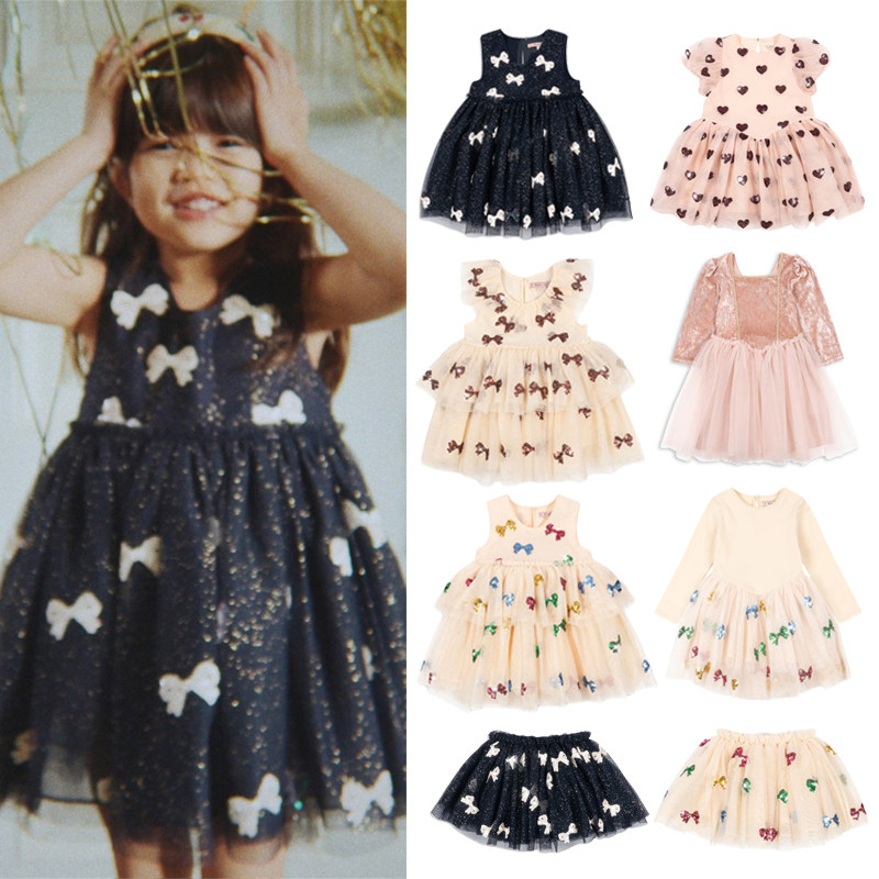 25秋冬新款女童纱纱裙ks同款蝴蝶结爱心网纱珠片连衣裙背心公主裙