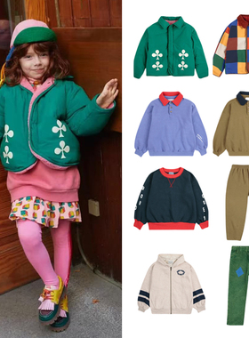 男女童双面穿棉服外套BC秋冬款格子印花棉袄儿童加绒保暖卫衣套装