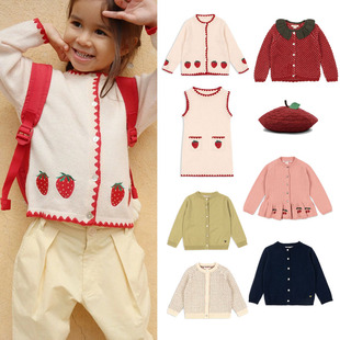 2026春季款KS系列女童毛衣花边领针织开衫可爱草莓刺绣儿童连衣裙