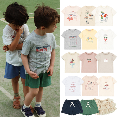 2026春夏新款ks男女童短袖棉T恤卡通珠片女宝休闲上衣短裤网纱裙