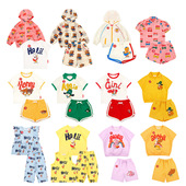 现货 T恤 男女童短袖 韩国BE姐弟童装 卡通小鸭满印西瓜红防晒衣套装