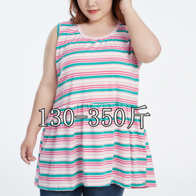 200斤300斤胖子胖妞特大码女装针织条纹背心裙拼接吊带裙加肥加大