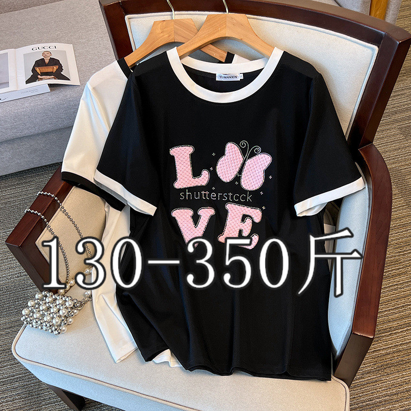 圓領加肥短袖寬松2024年夏季棉