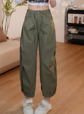 Ader军绿色弯刀工装裤女2025年夏季新款百搭松紧腰抽绳伞兵休闲裤
